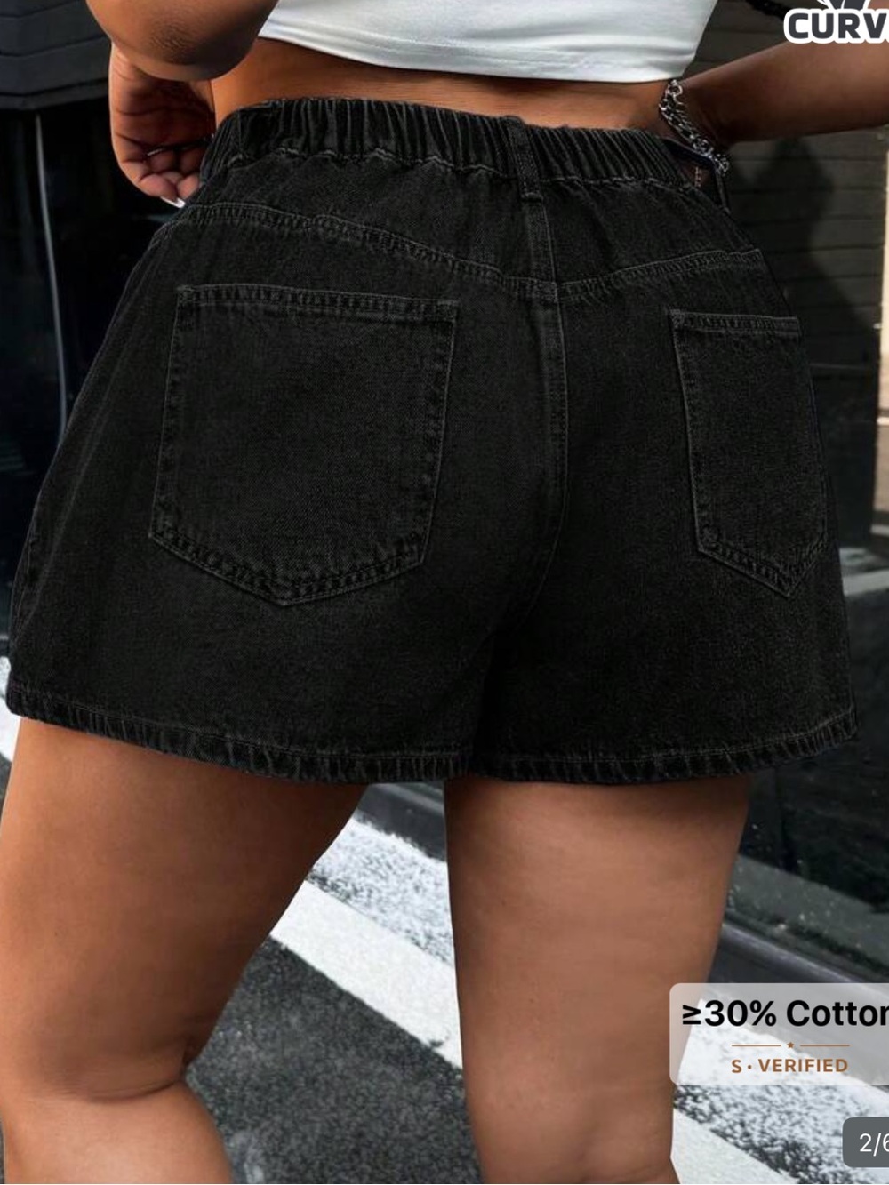 SHEIN Black High-Waist Elastic Denim Shorts